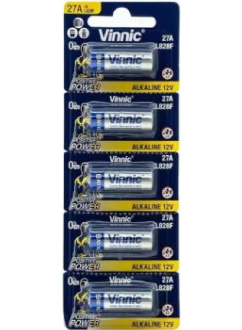 عبوة من 5 بطاريات قلوية Vinnic 27A (طراز L828F) بجهد 12 فولت