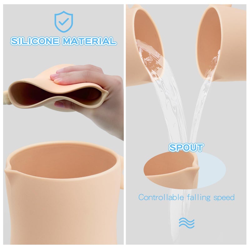 ماندو mandoo Baby Bath Rinse Cup - Food Grade Silicone - Shampoo  Body Washing Rinser Cup For Kids with Easy Grip Handle to Rinse Baby Shampoo and Soap - Baby Essentials (Khaki) - Image 4