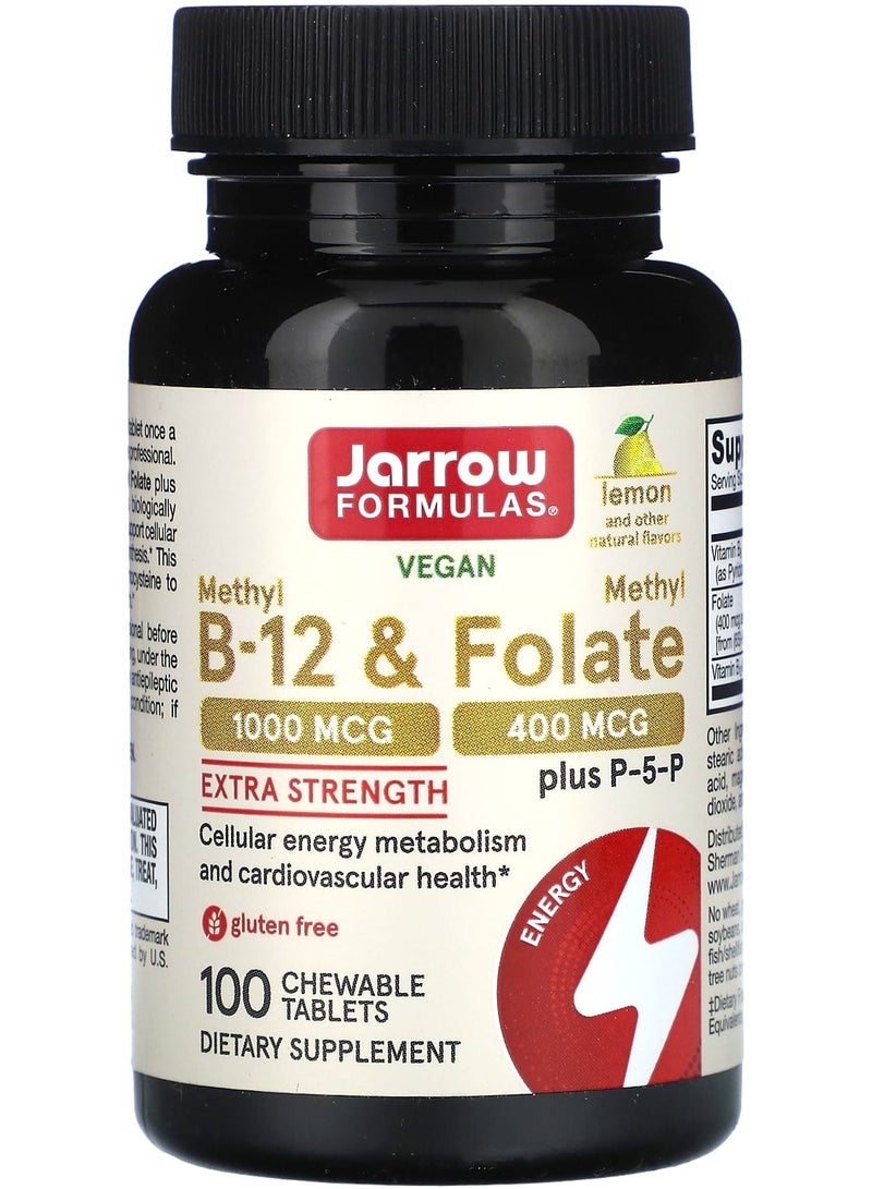 jarrow formulas Vegan Methyl B-12 & Methyl Folate, Extra Strength, Lemon, 100 Chewable Tablets