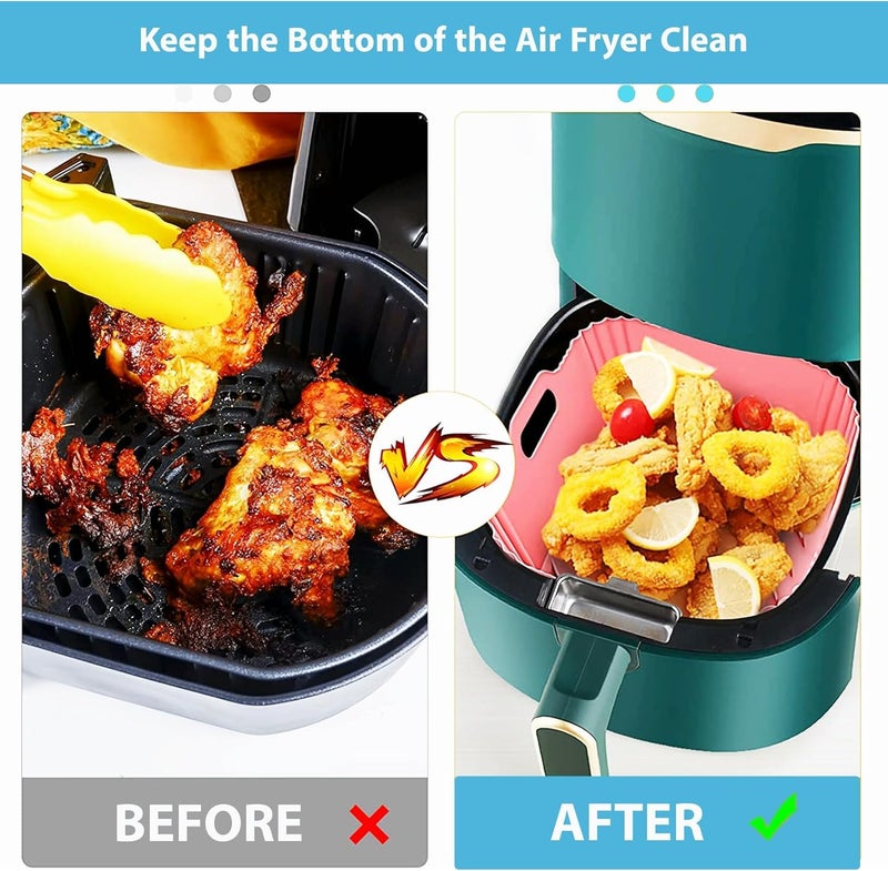 NISIXDEC Air Fryer Silicone Liners 2 PCS Square with Oven Mitts Basting Brush and a Pair of Tongs Reusable Silicone Molds Air Fryer Accessories Replacement of Parchment Paper - Image 5