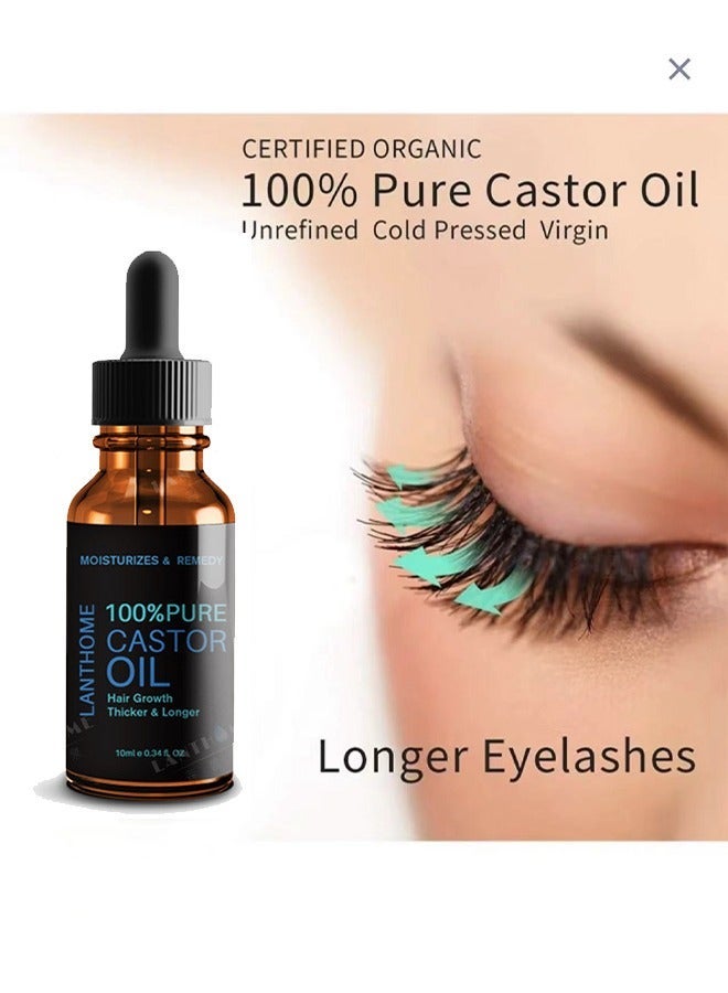 Lanthome 100% Pure Castor Oil, Organic Pure Cold Pressed, Organic Castor Oil for Hair Growth, Body Massage Oil, Eyelashes & Eyebrows, Anti-Aging Essential Oil (10ML) - Image 2