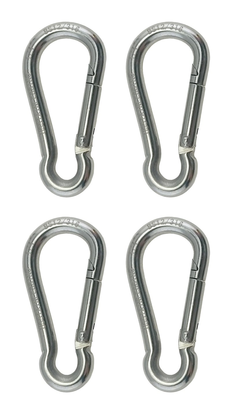 US STAINLESS 4 Pieces Stainless Steel 316 Spring Hook No Eye Carabiner 1/4" (6mm) Marine Grade - Image 1