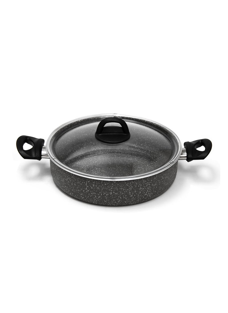 Hascevher Granite Shallow Pot with Handle Cooking Pot with Glass Lid Made in Turkey 30CM  - Image 1