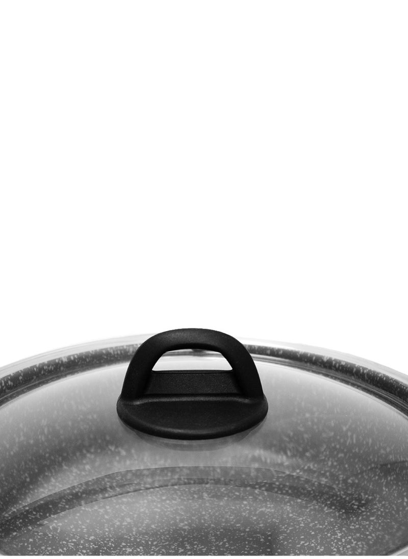 Hascevher Granite Shallow Pot with Handle Cooking Pot with Glass Lid Made in Turkey 30CM  - Image 3