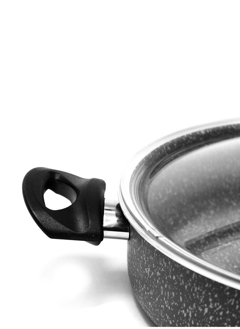 Hascevher Granite Shallow Pot with Handle Cooking Pot with Glass Lid Made in Turkey 30CM  - Image 4