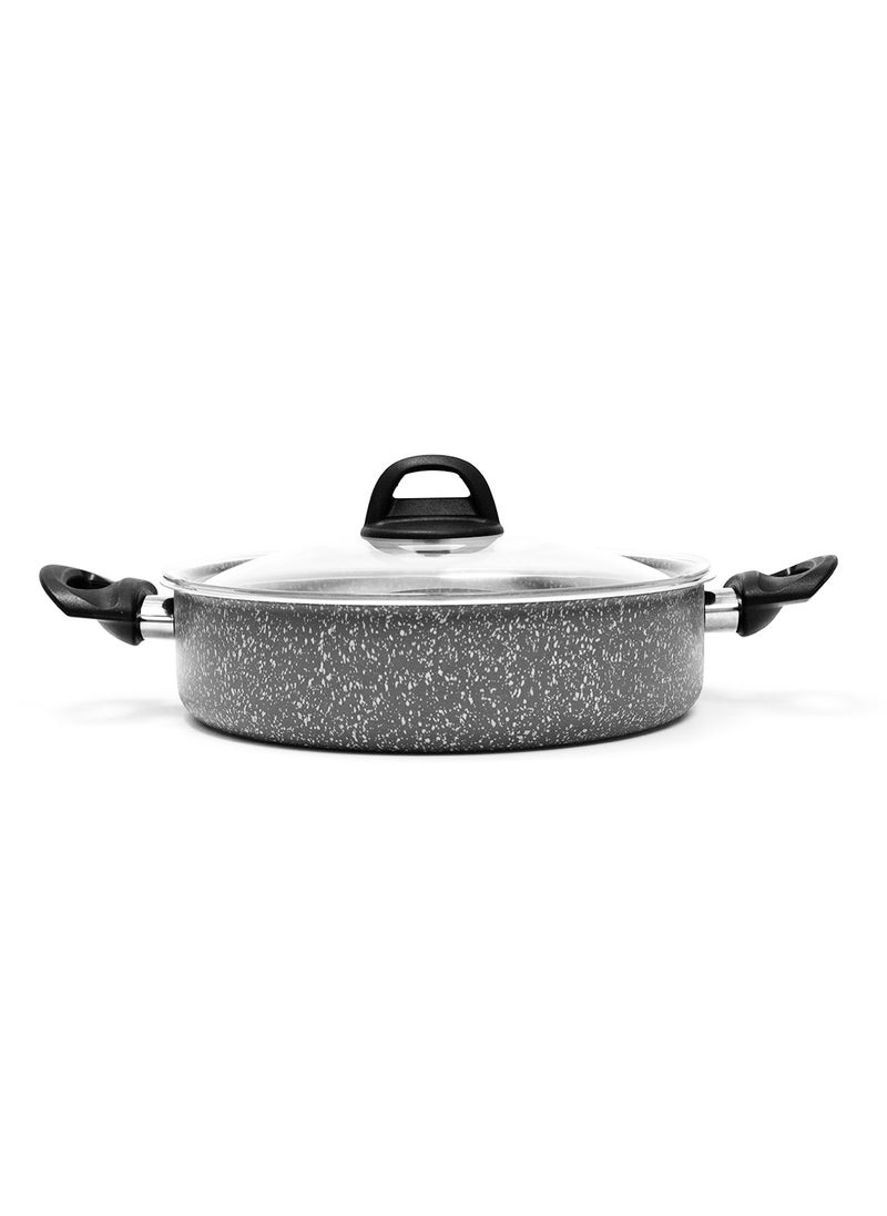Hascevher Granite Shallow Pot with Handle Cooking Pot with Glass Lid Made in Turkey 30CM  - Image 2