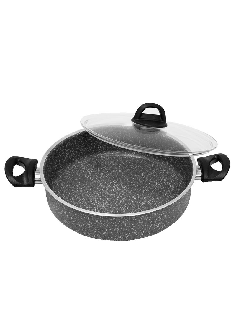 Hascevher Granite Shallow Pot with Handle Cooking Pot with Glass Lid Made in Turkey 30CM  - Image 5