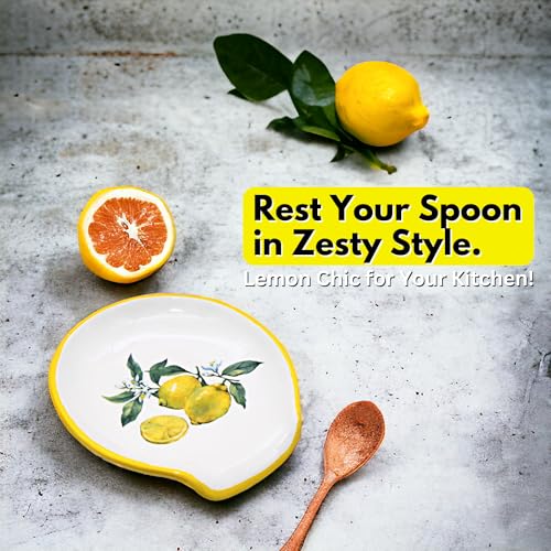 woobud Lemon Kitchen Decor - Lemon Spoon Rest, Lemon Decor and Accessories Farmhouse Decorations for Kitchen, 5'' Ceramic Large Spoon Rest for Stove Top Utensil Holder Counter - Lemon Christmas Gifts - Image 2