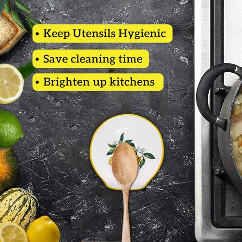 woobud Lemon Kitchen Decor - Lemon Spoon Rest, Lemon Decor and Accessories Farmhouse Decorations for Kitchen, 5'' Ceramic Large Spoon Rest for Stove Top Utensil Holder Counter - Lemon Christmas Gifts - Image 3