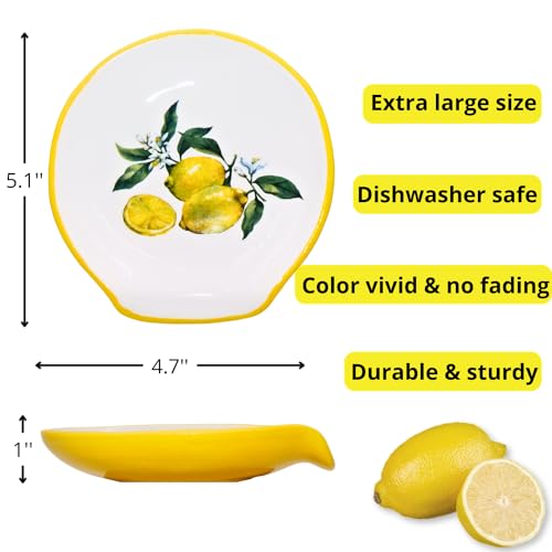 woobud Lemon Kitchen Decor - Lemon Spoon Rest, Lemon Decor and Accessories Farmhouse Decorations for Kitchen, 5'' Ceramic Large Spoon Rest for Stove Top Utensil Holder Counter - Lemon Christmas Gifts - Image 5