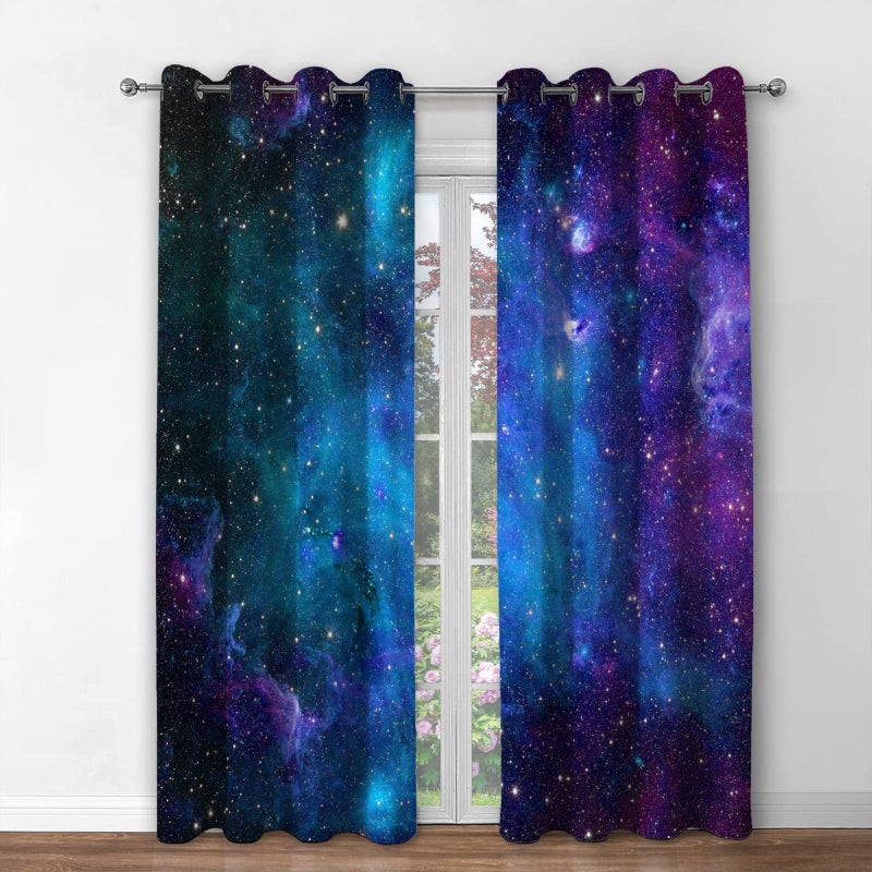 Jekeno Galaxy Blackout Curtains Outer Space Nebula Universe Starry Sky Stars Decor for Kids Boys Girls Bedroom Living Room Grommet Window Drapes 2 Panel Set  42""x84"" - Image 2