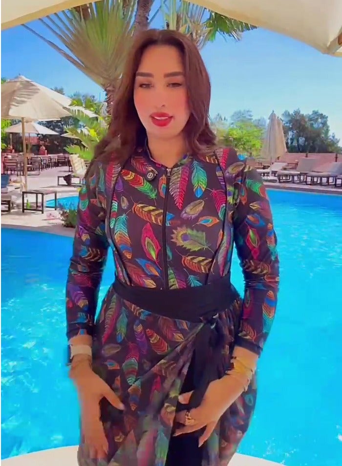 مايوه بحر بوركيني حريمي - روق شجر- متعدد الألوان  - Image 5