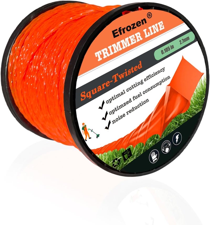 efrozen Weed Eater Line, Commercial Square Twist .105" Diameter x 302' String Trimmer Line in Spool,Premium Nylon Universal Replacement Weed Wacker String, Orange - Image 1