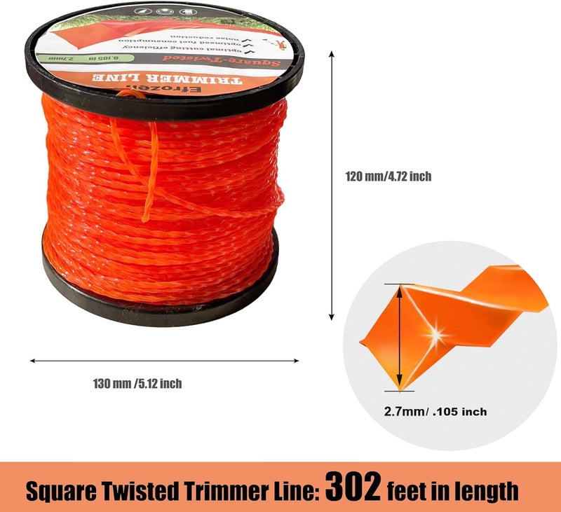 efrozen Weed Eater Line, Commercial Square Twist .105" Diameter x 302' String Trimmer Line in Spool,Premium Nylon Universal Replacement Weed Wacker String, Orange - Image 2