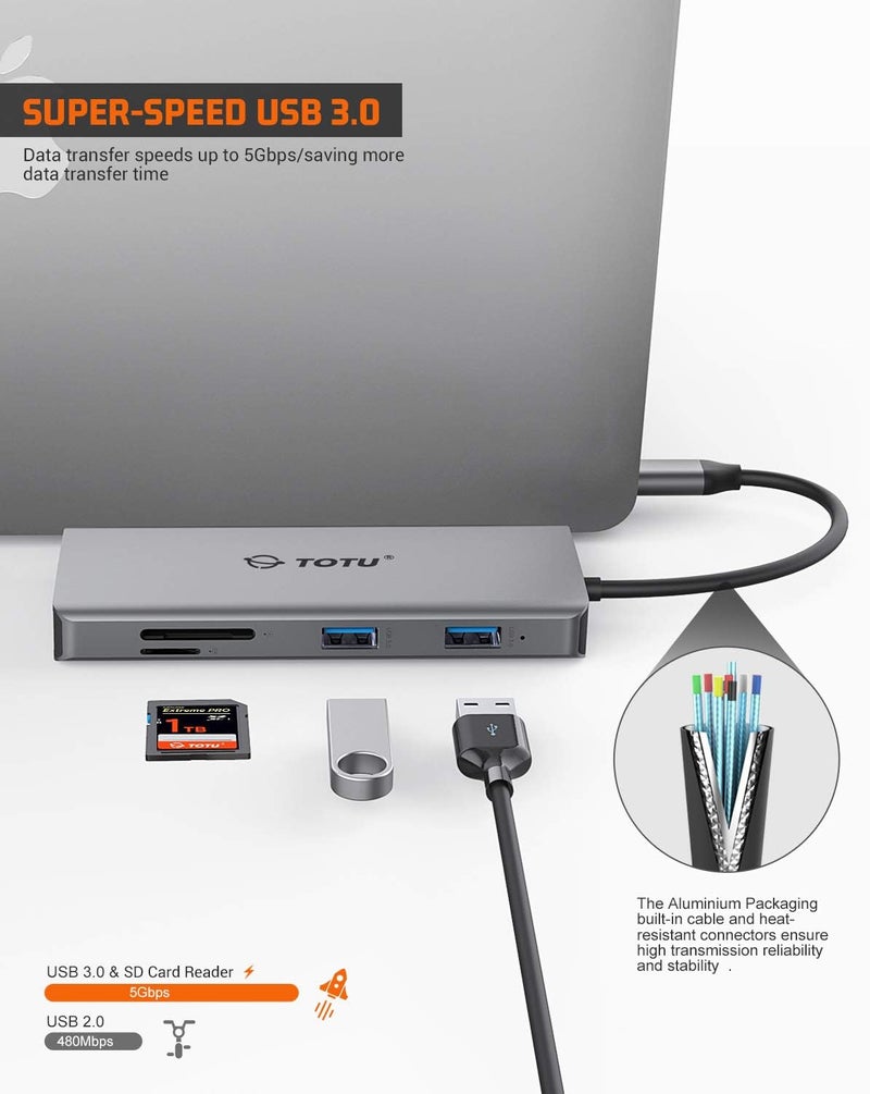 Totu 11-in-1 USB-C Hub: 4K HDMI, VGA, 2x USB3.0, 2x USB2.0, Ethernet, SD Card Reader, Audio, 3.0 PD, Mac Pro & Laptops Compatible - Image 5
