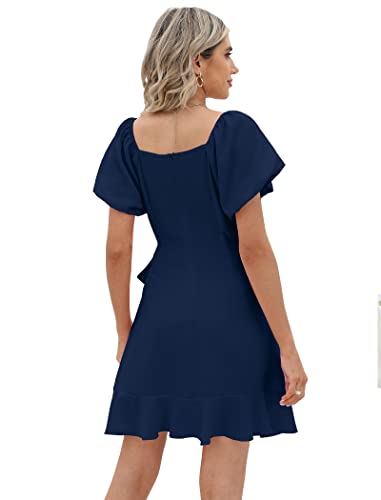 Sampeel Short Dresses for Women Wrap Cocktail Party Work Office Dress for Ladies Navy Blue M - Image 4