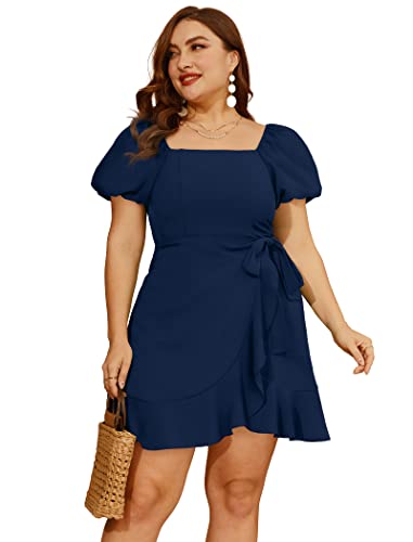 Sampeel Short Dresses for Women Wrap Cocktail Party Work Office Dress for Ladies Navy Blue M - Image 3