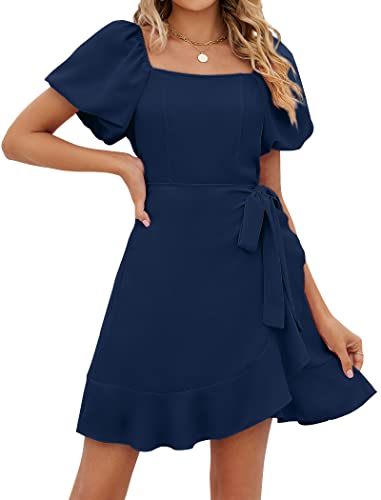 Sampeel Short Dresses for Women Wrap Cocktail Party Work Office Dress for Ladies Navy Blue M - Image 2