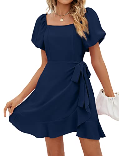 Sampeel Short Dresses for Women Wrap Cocktail Party Work Office Dress for Ladies Navy Blue M - Image 1