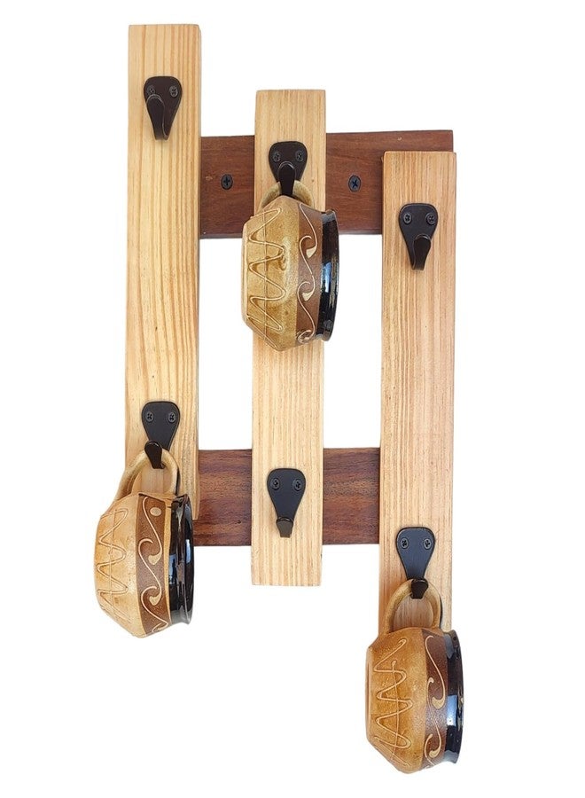Treegift Wooden Wall Mounted Cup Organizer Coffee Mug Holder with 6 Hooks for Kitchen Display Storage and Collection.Size- 32" x 23" cm (Hash (#) Shape) - Image 3