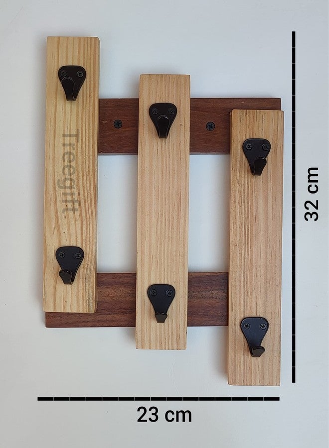 Treegift Wooden Wall Mounted Cup Organizer Coffee Mug Holder with 6 Hooks for Kitchen Display Storage and Collection.Size- 32" x 23" cm (Hash (#) Shape) - Image 5