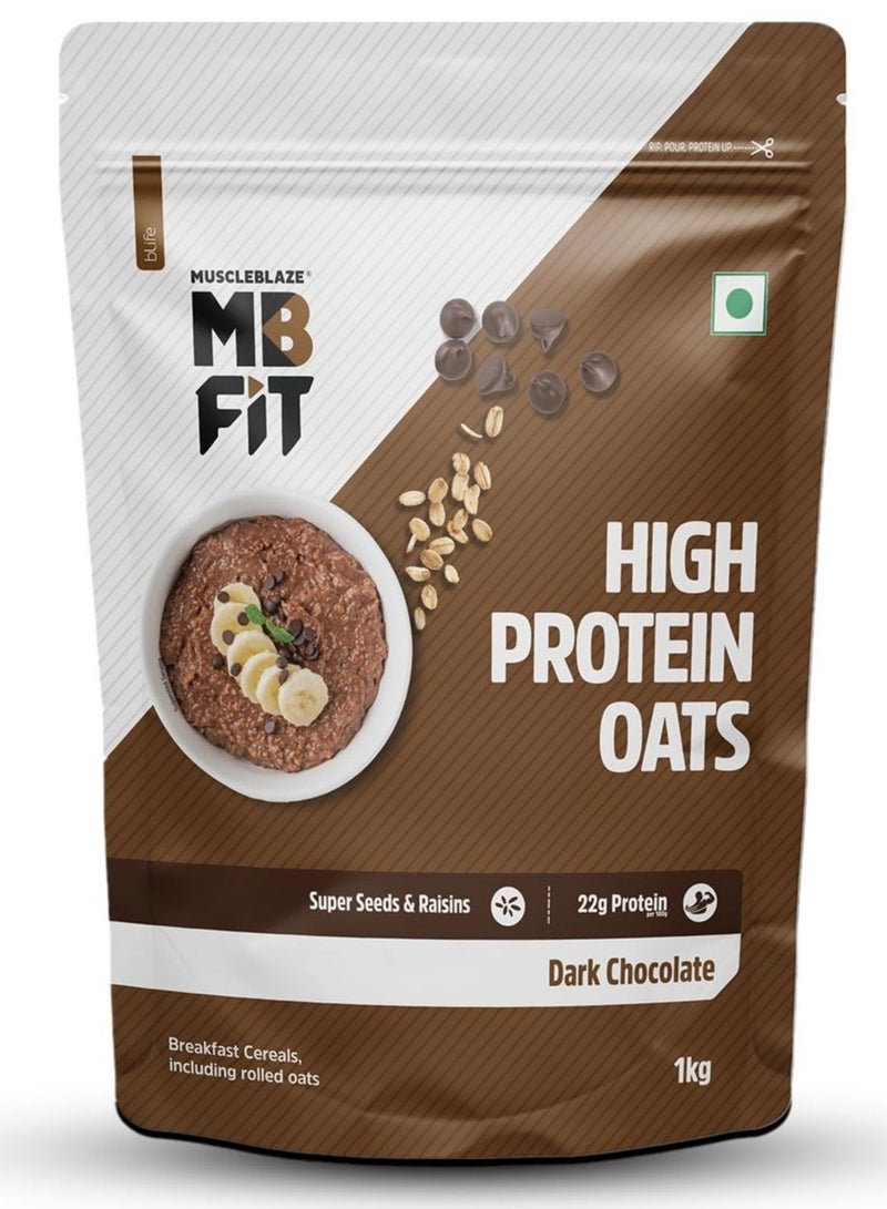 MUSCLEBLAZE Fit High Protein Oats 1 kg Dark Chocolate  22 g Protein Rolled Oats  Breakfast Cereals for Weight Management - Image 1