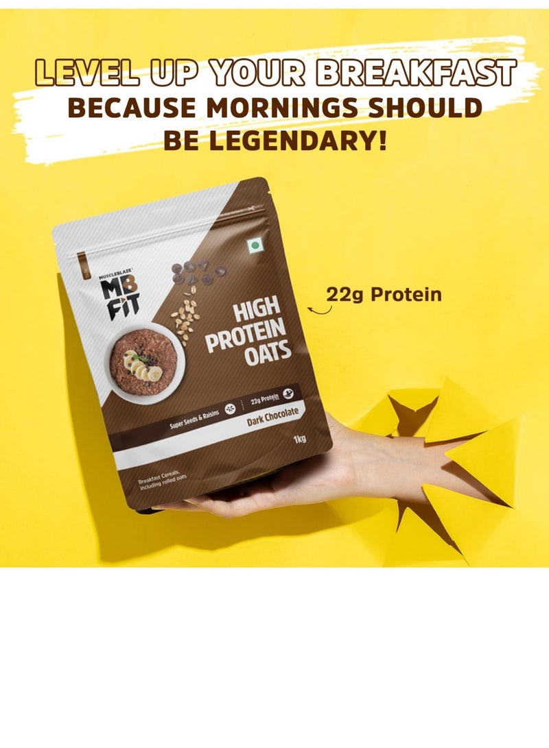 MUSCLEBLAZE Fit High Protein Oats 1 kg Dark Chocolate  22 g Protein Rolled Oats  Breakfast Cereals for Weight Management - Image 2
