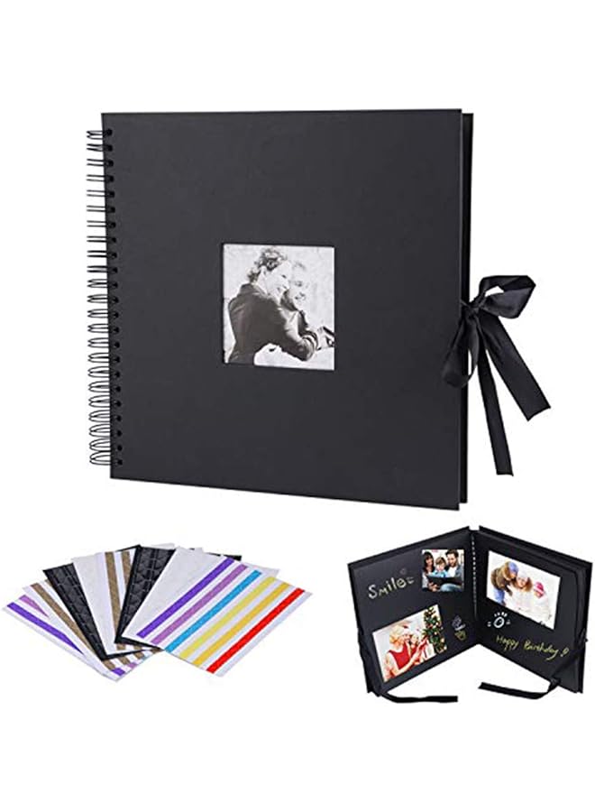 Delfino 8X8 Inch Scrapbook Diy Photo Album With Photo Opening 60 Pages Wedding Guest Book Anniversary Baby Shower Travel Memory Book Black Photo Corners Included - Image 1