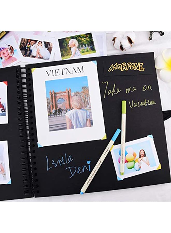 Delfino 8X8 Inch Scrapbook Diy Photo Album With Photo Opening 60 Pages Wedding Guest Book Anniversary Baby Shower Travel Memory Book Black Photo Corners Included - Image 5