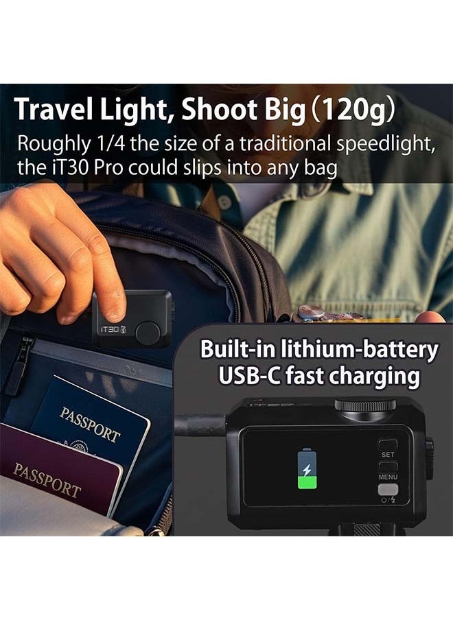 جودوكس فلاش Godox iT30 Pro F iT30Pro F iT30ProF iT30Pro-F صغير لكاميرا Fuji، تعريض تلقائي TTL، سرعة عالية عالية 1/8000 ثانية، نظام X لاسلكي 2.4 جيجاهرتز، شاشة لمس ملونة كاملة مقاس 2.8 بوصة، بطارية ليثيوم (أسود)  - Image 4
