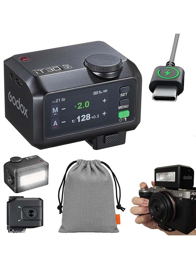 جودوكس فلاش Godox iT30 Pro F iT30Pro F iT30ProF iT30Pro-F صغير لكاميرا Fuji، تعريض تلقائي TTL، سرعة عالية عالية 1/8000 ثانية، نظام X لاسلكي 2.4 جيجاهرتز، شاشة لمس ملونة كاملة مقاس 2.8 بوصة، بطارية ليثيوم (أسود)  - Image 1