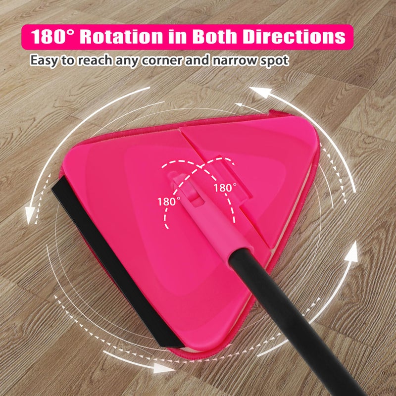 JEHONN Wall Mop with Long Handle 80 inches, Upgraded 180Â° Collapsible Baseboard Cleaner Tool with Squeegee, Ceiling Duster with 3 Microfiber and 3 Chenille Pads for Cleaning Window, Cabinet (Rose Red) - Image 3