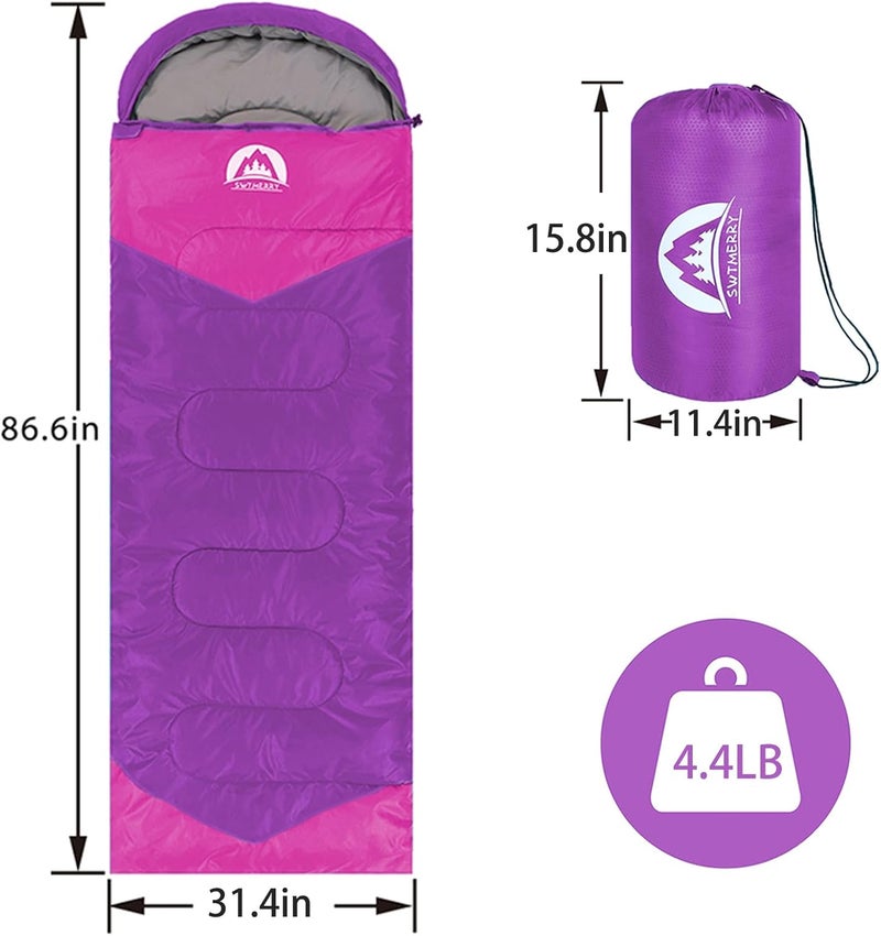 SWTMERRY Sleeping Bag 3 Seasons (Summer, Spring, Fall) Warm & Cool Weather - Lightweight,Waterproof Indoor & Outdoor Use for Kids, Teens & Adults for Hiking and Camping - Image 3