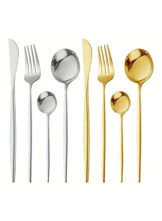 8Pcs Stainless Steel Reusable Cutlery Set Mirror Polished Gold Silver Cutlery For Family Dinner - Image 1