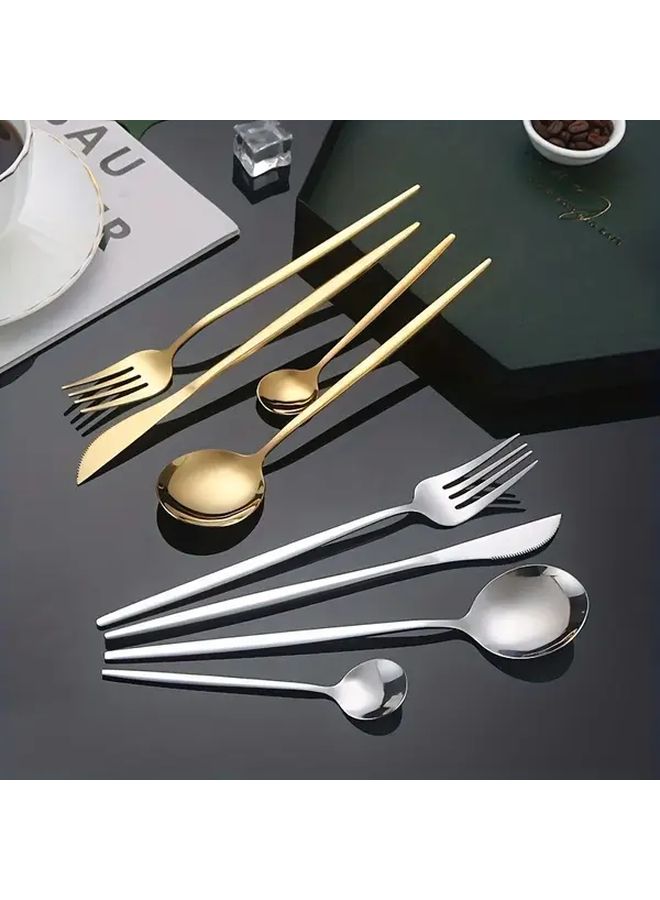 8Pcs Stainless Steel Reusable Cutlery Set Mirror Polished Gold Silver Cutlery For Family Dinner - Image 2