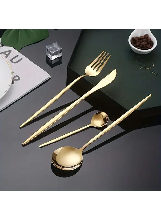 8Pcs Stainless Steel Reusable Cutlery Set Mirror Polished Gold Silver Cutlery For Family Dinner - Image 4
