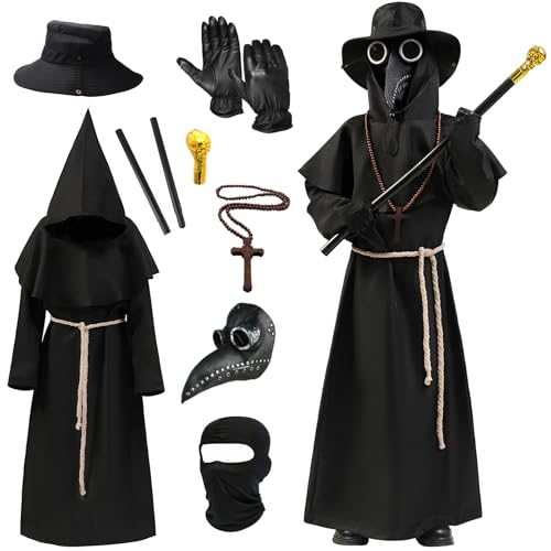 Fooecor Plague Doctor Costume with Plague Doctor Mask for Boys Girls Halloween DressUp Cosplay Party ChildM - Image 1
