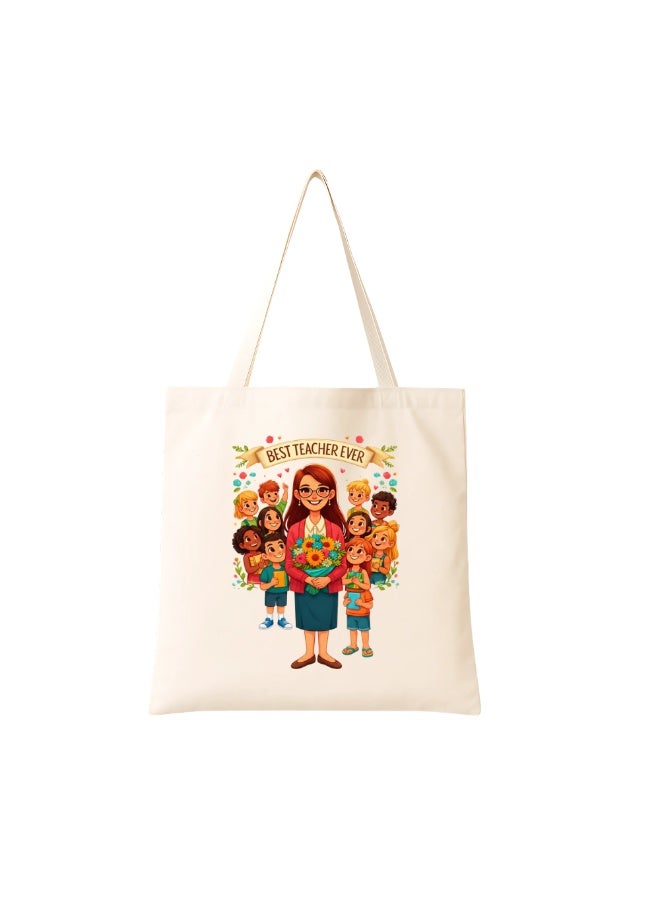 PRINTSHOP4ME Teacher's Day Canvas Cotton Bag with Funny Design - Reusable Canvas Tote Bag - Eco Friendly - Lightweight - Grocery Shopping Bag - Gifts for World Teacher Day - Perfect for School, Office - Image 1