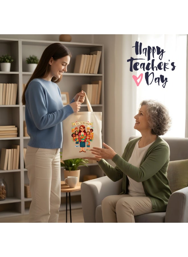 PRINTSHOP4ME Teacher's Day Canvas Cotton Bag with Funny Design - Reusable Canvas Tote Bag - Eco Friendly - Lightweight - Grocery Shopping Bag - Gifts for World Teacher Day - Perfect for School, Office - Image 3