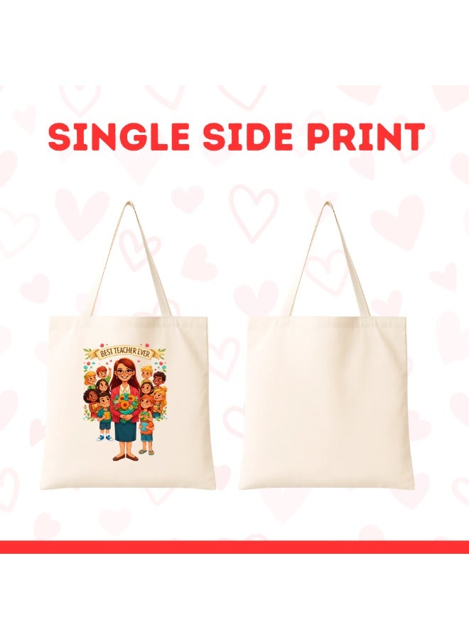 PRINTSHOP4ME Teacher's Day Canvas Cotton Bag with Funny Design - Reusable Canvas Tote Bag - Eco Friendly - Lightweight - Grocery Shopping Bag - Gifts for World Teacher Day - Perfect for School, Office - Image 2
