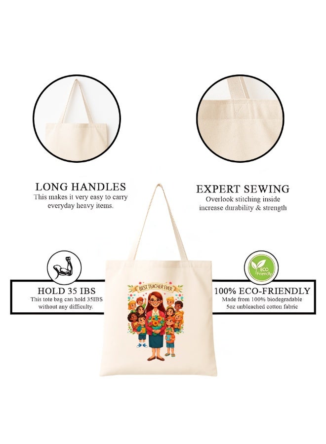 PRINTSHOP4ME Teacher's Day Canvas Cotton Bag with Funny Design - Reusable Canvas Tote Bag - Eco Friendly - Lightweight - Grocery Shopping Bag - Gifts for World Teacher Day - Perfect for School, Office - Image 5