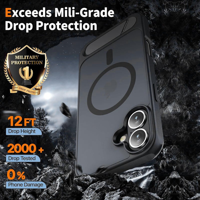 Elzzi Magnetic Cover Compatible for iPhone 16 Plus Case with Adjustable Metal Kickstand, Compatible with Mag-Safe Translucent Matte Shockproof Protective Case Phone Case,Black - Image 4