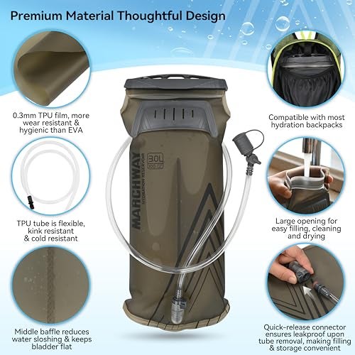MARCHWAY Lightweight TPU Hydration Bladder 2L/3L for Hydration Packs, Slide-Seal Wide Mouth Water Reservoir Bag with Carry Handle for Hiking, Cycling, Running, Camping, Travel (2L Grey 70oz) - Image 2