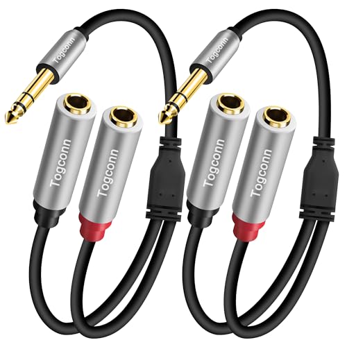 Togconn 2-Pack 1/4 inch TRS Stereo Splitter Y Adapter, 6.35mm Stereo Male to Dual 6.35 mm TS Mono Female Jack, Quarter inch Audio Speaker Splitter Converter Cable 1 Feet, Gold Plated Connectors - Image 1