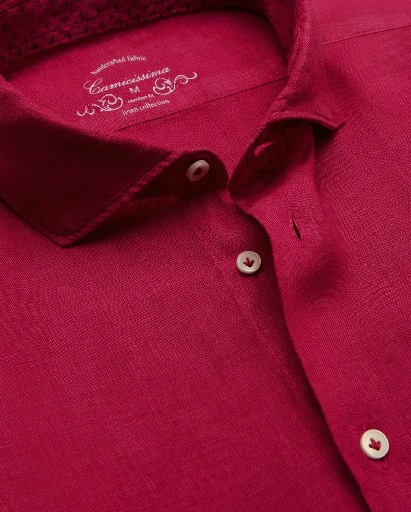 كاميتشسما Trendy Magenta Linen Slim Comfort Shirt