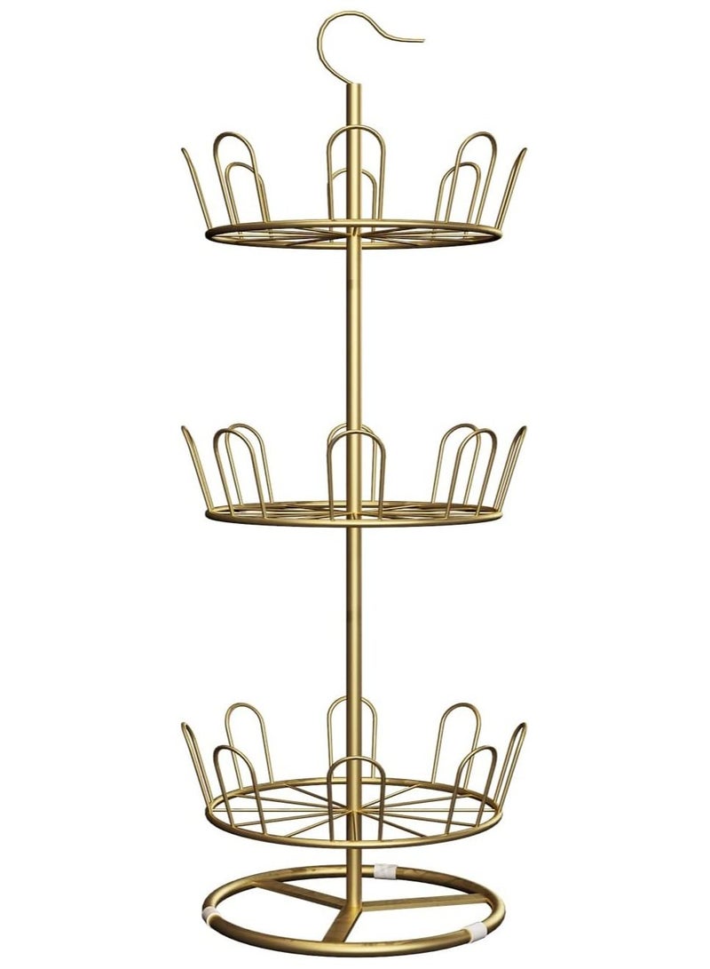 DubaiGallery Revolving Shoe Rack Iron Shoe Tree Rack,Standing Circular Shoe Rack Rotating Shoe Rack,Spinning Round Shoe Organizer Rack (Gold, 3-Layer) - Image 4