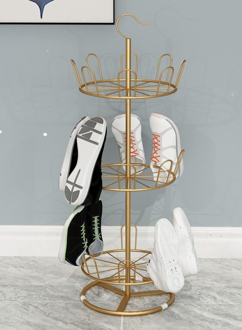 DubaiGallery Revolving Shoe Rack Iron Shoe Tree Rack,Standing Circular Shoe Rack Rotating Shoe Rack,Spinning Round Shoe Organizer Rack (Gold, 3-Layer) - Image 2