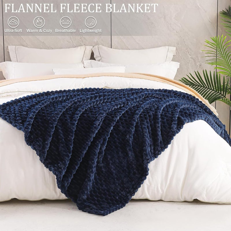 Queen Size Soft Fleece Blanket, 90x90 Inches Stylish Jacquard Velvet Blanket for Bed, Fuzzy Cozy Lightweight for All Season, Navy Blue | Extra Soft Fuzzy Plush Lightweight Bed Blankets, Cozy Fluffy Decorative Blankets for All Seasons, 90x90 Inches - Image 3