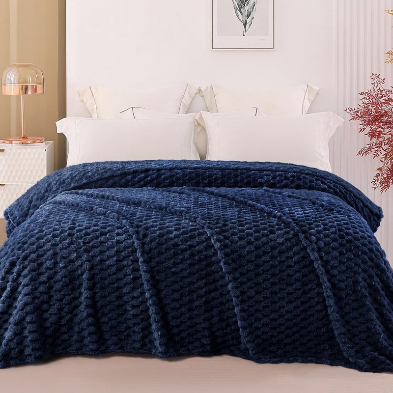 Queen Size Soft Fleece Blanket, 90x90 Inches Stylish Jacquard Velvet Blanket for Bed, Fuzzy Cozy Lightweight for All Season, Navy Blue | Extra Soft Fuzzy Plush Lightweight Bed Blankets, Cozy Fluffy Decorative Blankets for All Seasons, 90x90 Inches - Image 2