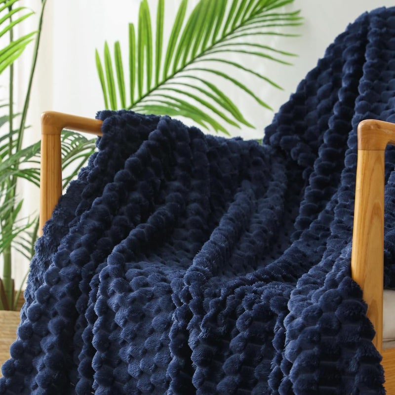 Queen Size Soft Fleece Blanket, 90x90 Inches Stylish Jacquard Velvet Blanket for Bed, Fuzzy Cozy Lightweight for All Season, Navy Blue | Extra Soft Fuzzy Plush Lightweight Bed Blankets, Cozy Fluffy Decorative Blankets for All Seasons, 90x90 Inches - Image 5